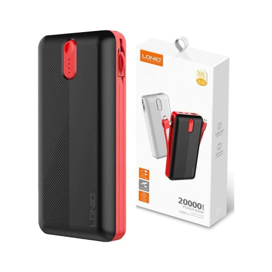 LDNIO PL2014 POWER BANK WITH MICRO TYPE C AND LIGHTING PORT 74WH 20000MAH BLACK RED